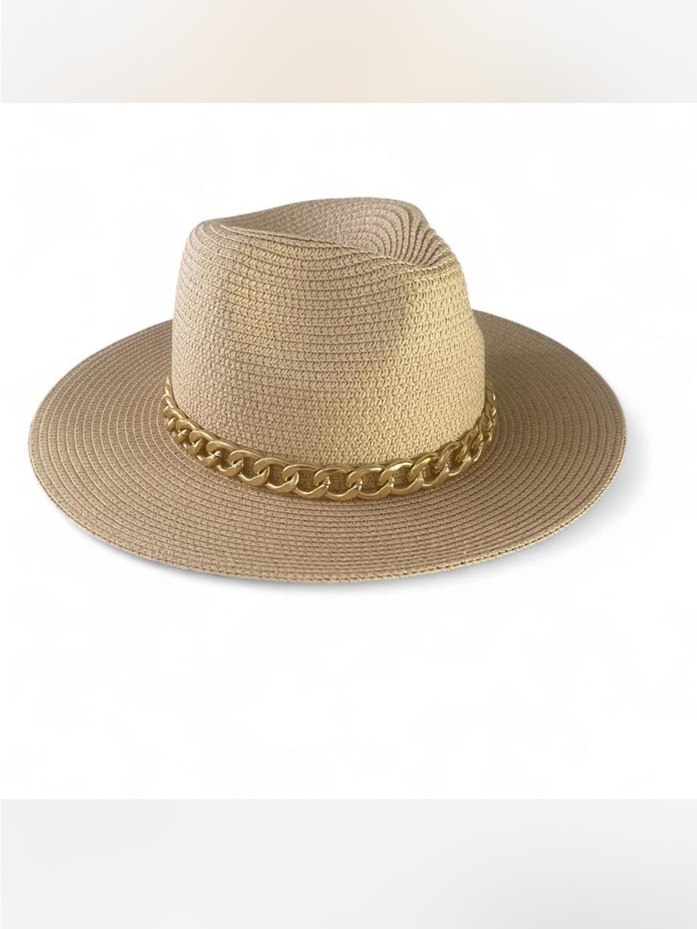 ALDO BROENI NATURAL BEIGE STRAW HAT GOLD CHAIN DETAIL ONE SIZE